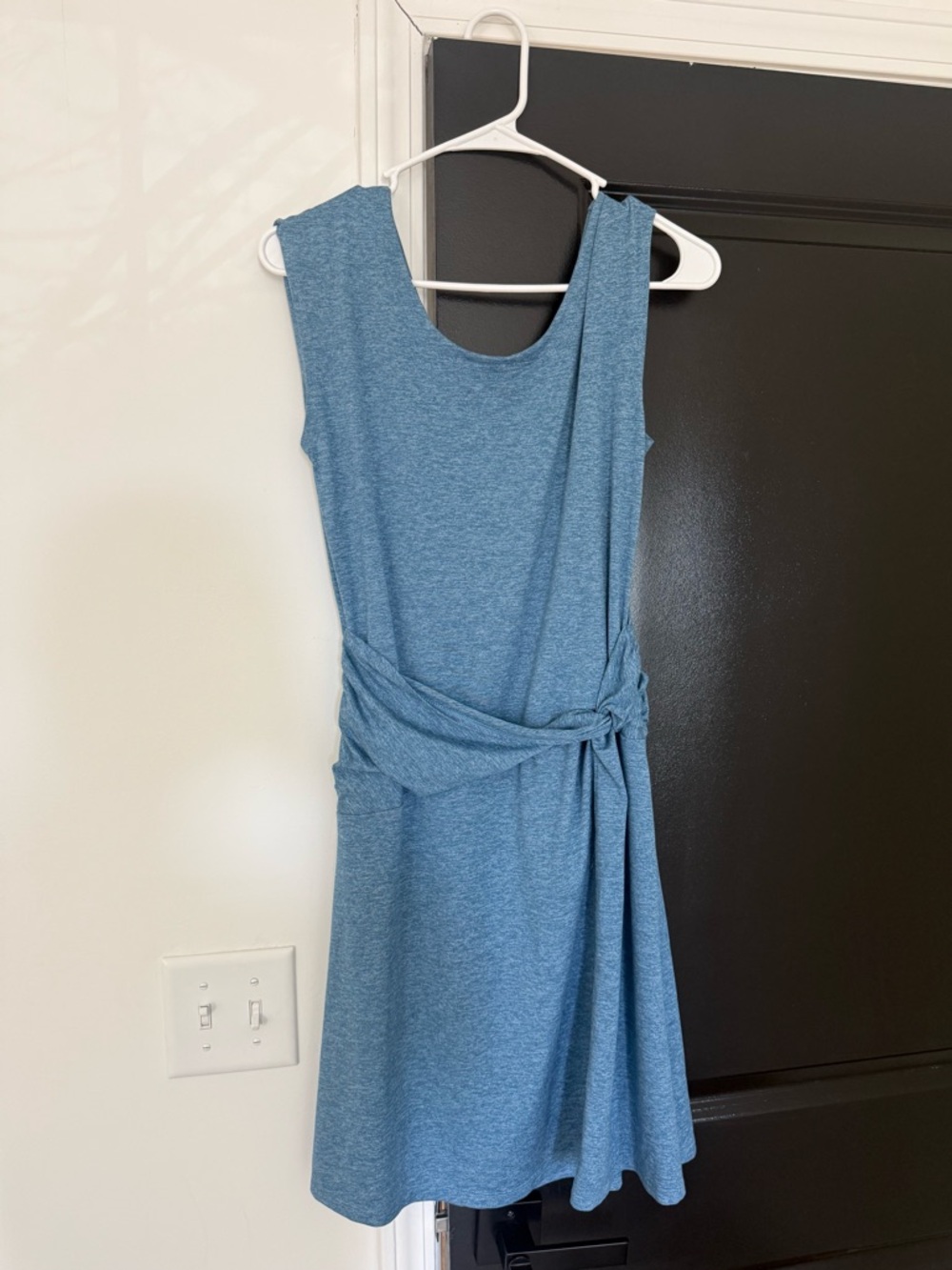 Patagonia Sleeveless Heathered Blue Knot-Waist Mini Dress